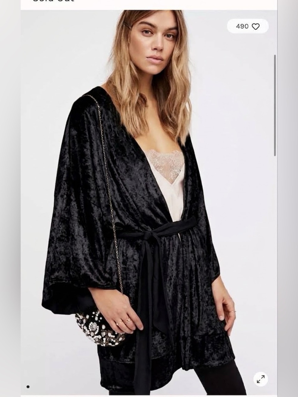 Free People Intimately Right About This  Solid  Black Velvet Kimono Robe,Large